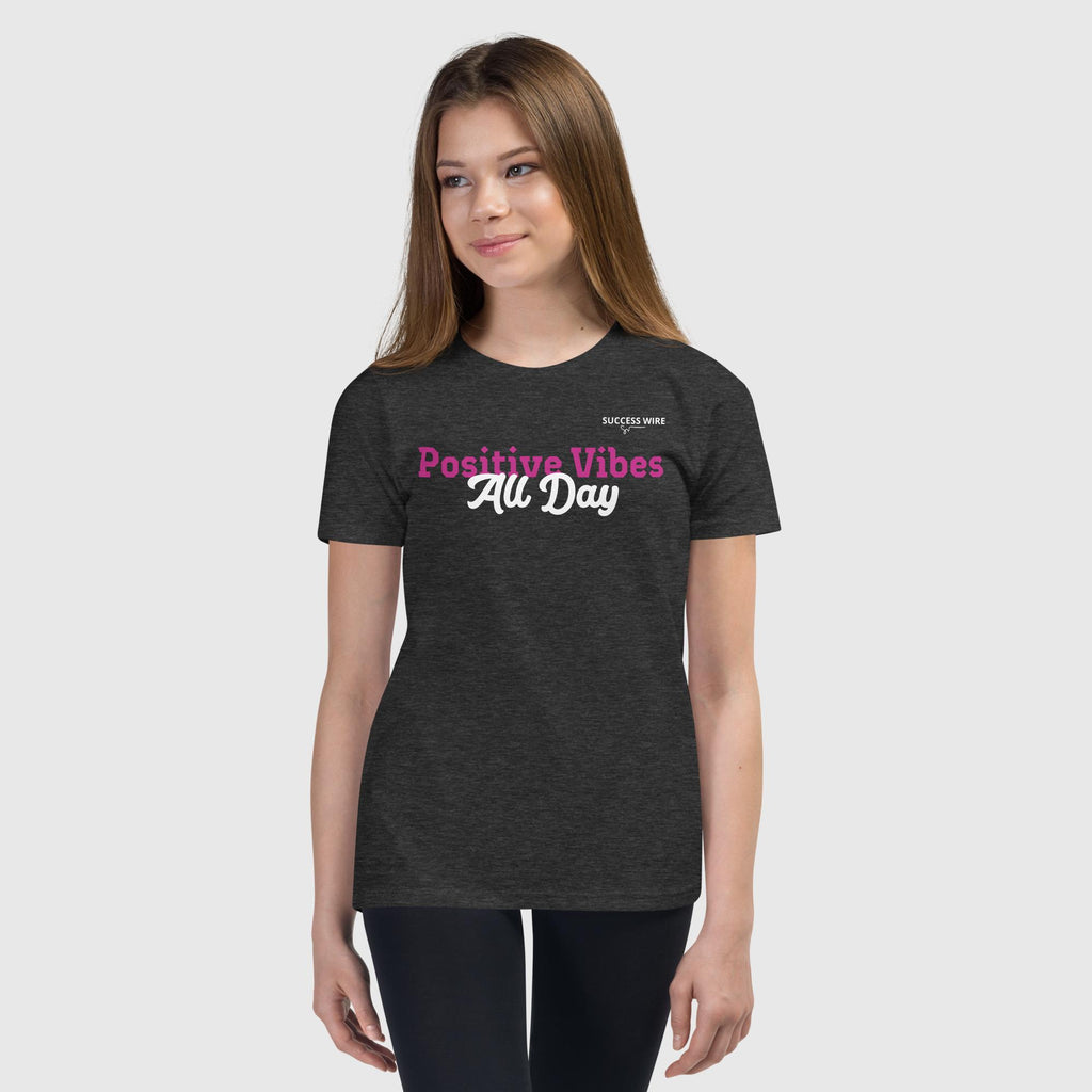 SUCCESS WIRE "Positive Vibes All Day" Short Sleeve T-Shirt for Big & Little Girls (5 Color Variants) (S-XL)