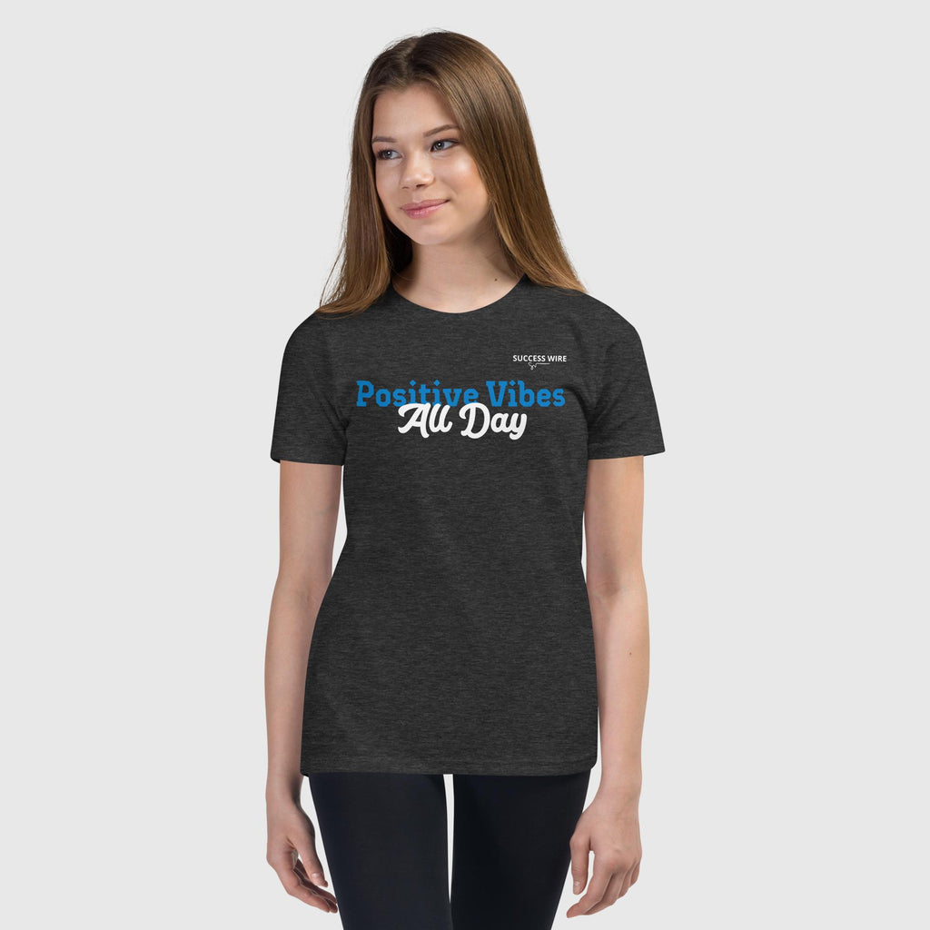 SUCCESS WIRE "Positive Vibes All Day" Short Sleeve T-Shirt for Big & Little Girls (5 Color Variants) (S-XL)