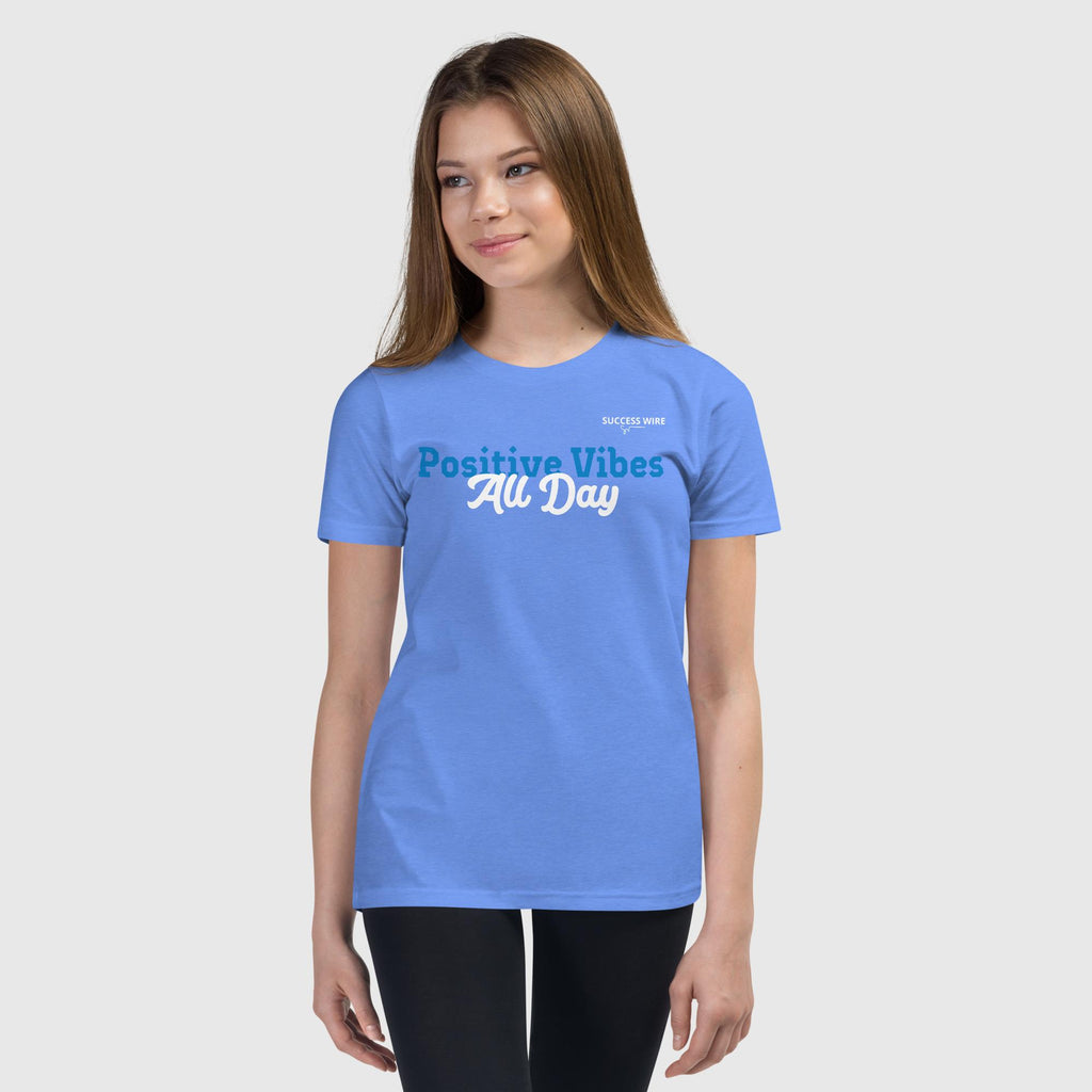 SUCCESS WIRE "Positive Vibes All Day" Short Sleeve T-Shirt for Big & Little Girls (5 Color Variants) (S-XL)