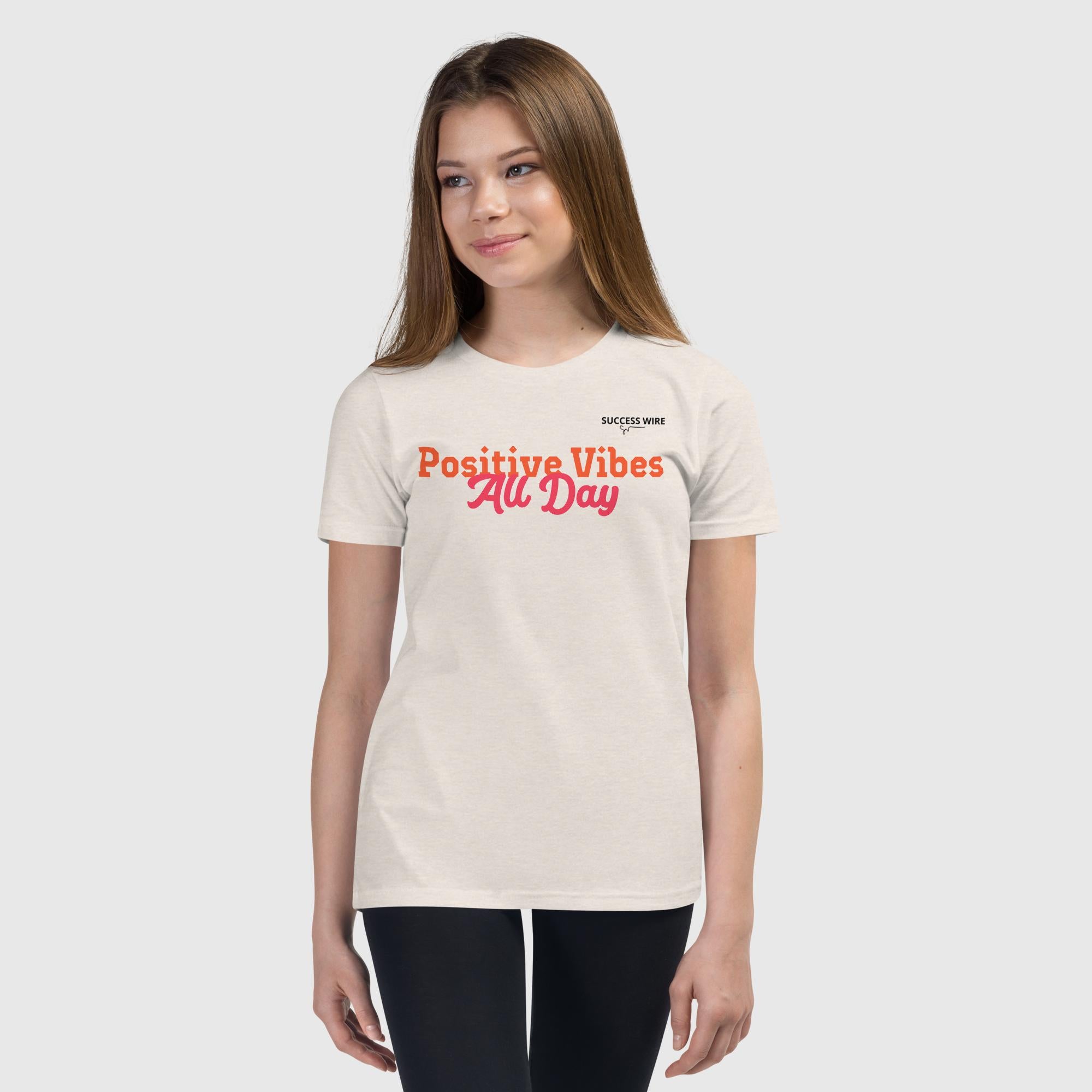 SUCCESS WIRE "Positive Vibes All Day" Short Sleeve T-Shirt for Big & Little Girls (2 Color Variants) (S-XL)