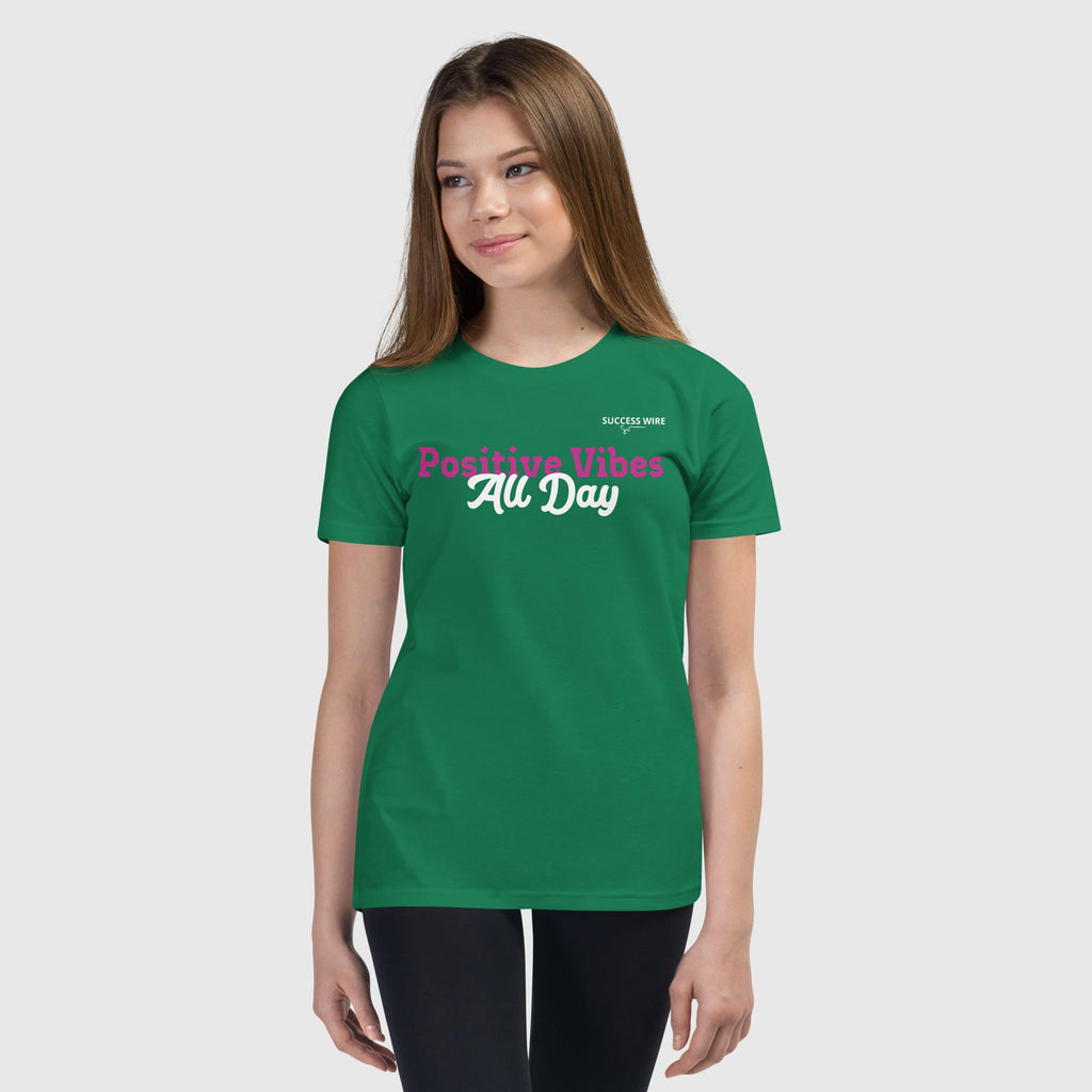 SUCCESS WIRE "Positive Vibes All Day" Short Sleeve T-Shirt for Big & Little Girls (5 Color Variants) (S-XL)