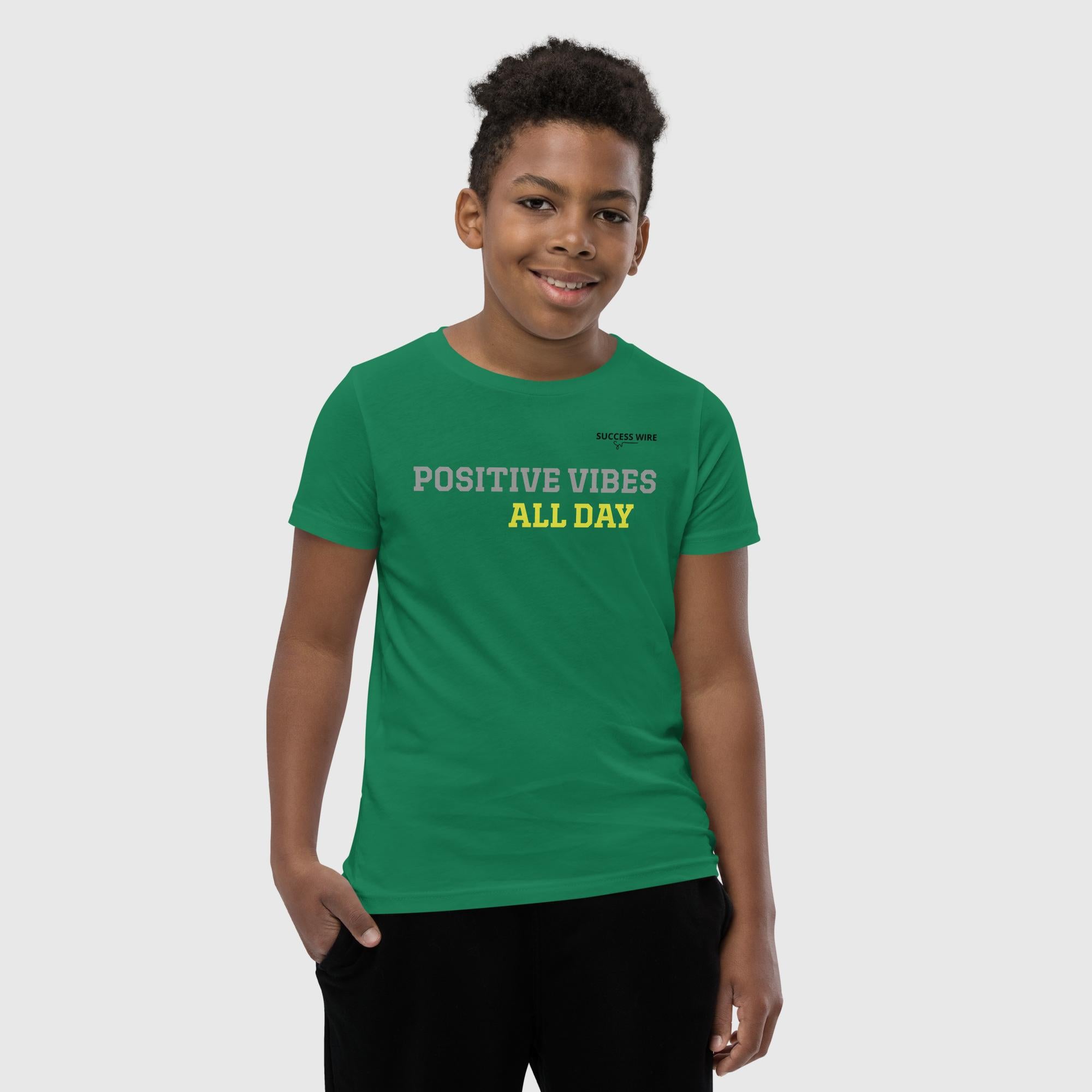 SUCCESS WIRE "POSITIVE VIBES ALL DAY" Short Sleeve T-Shirt for Big & Little Boys (S-XL)