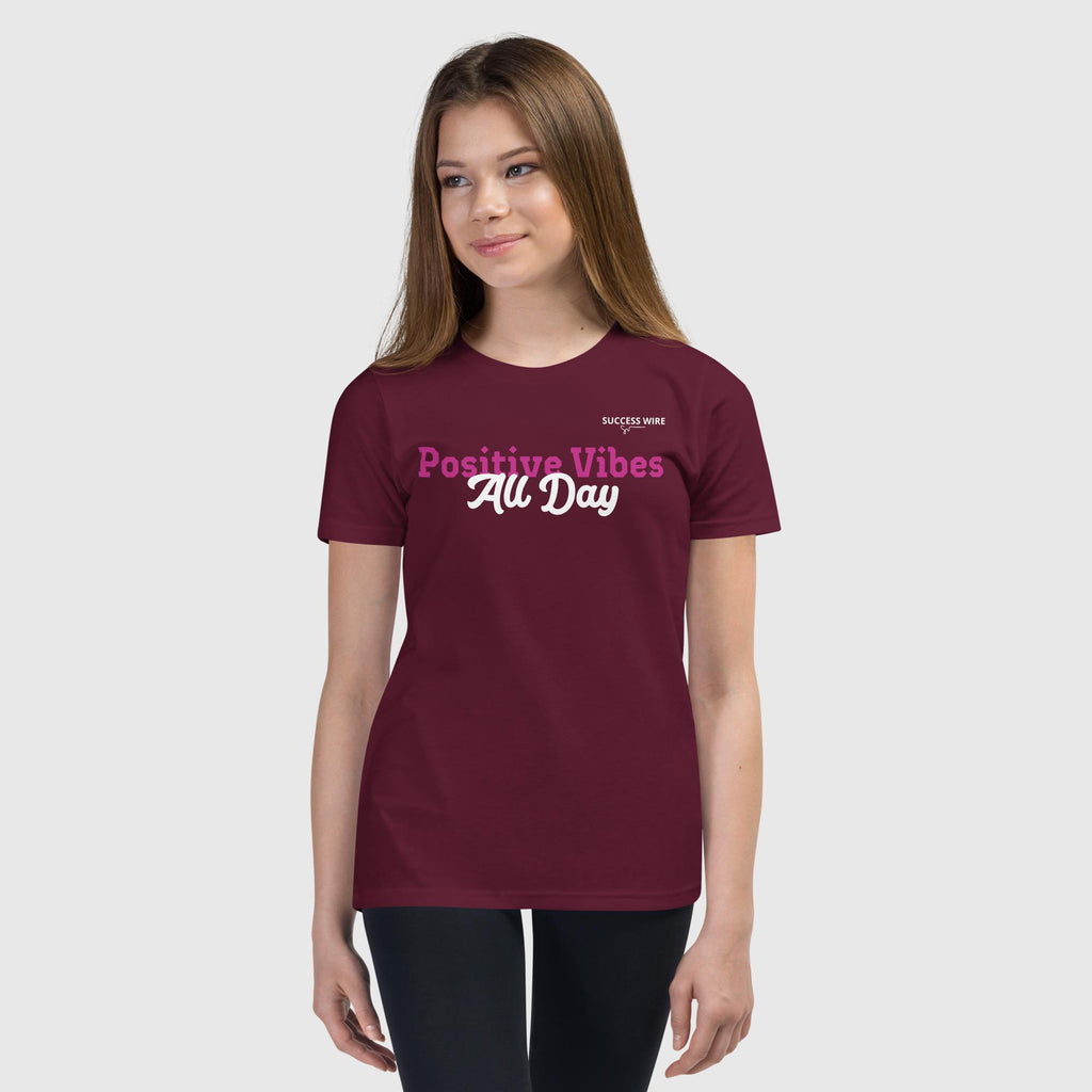 SUCCESS WIRE "Positive Vibes All Day" Short Sleeve T-Shirt for Big & Little Girls (5 Color Variants) (S-XL)