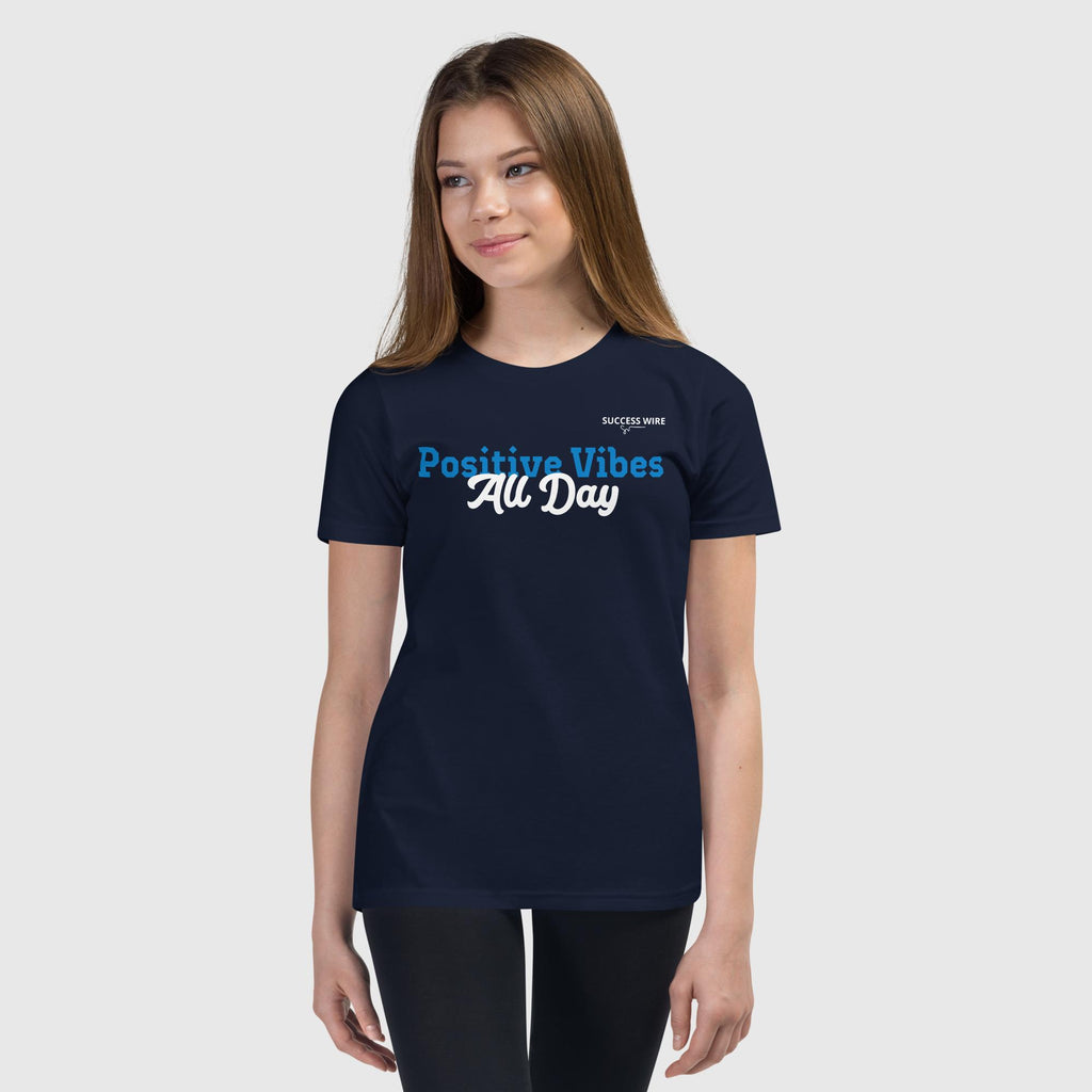 SUCCESS WIRE "Positive Vibes All Day" Short Sleeve T-Shirt for Big & Little Girls (5 Color Variants) (S-XL)