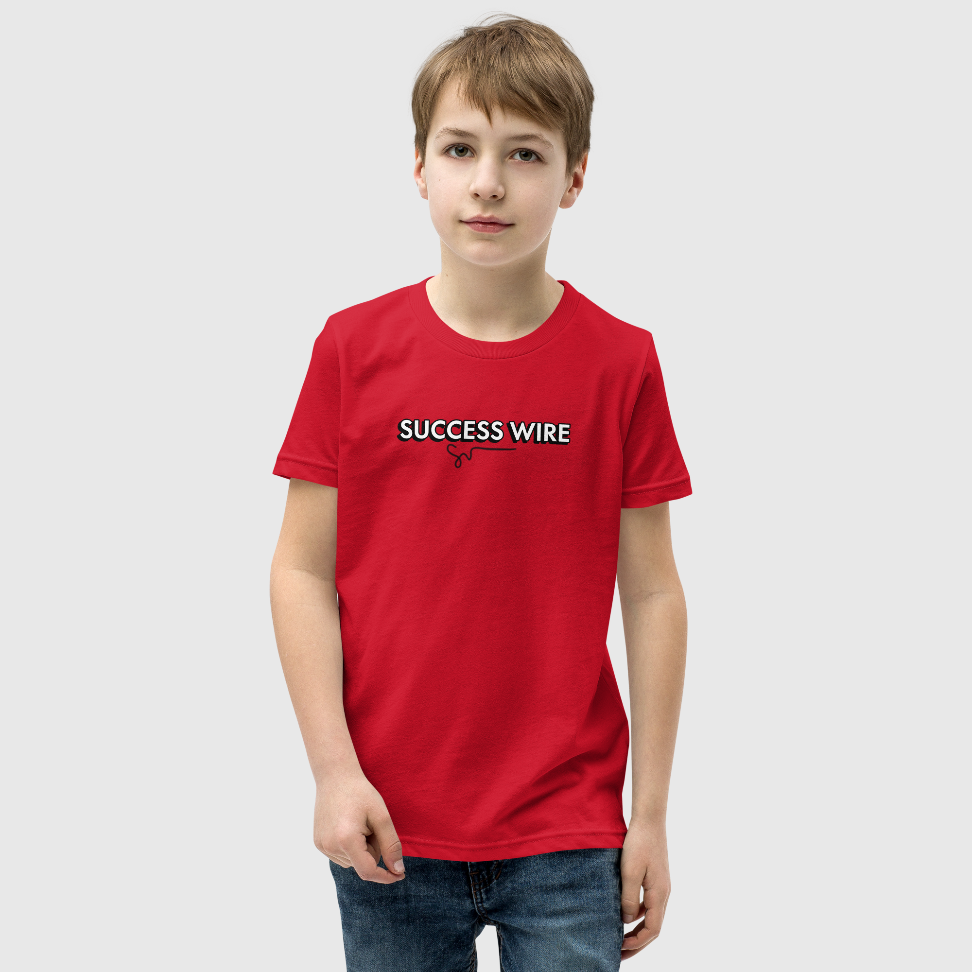 SUCCESS WIRE Unisex Black/White Logo Short Sleeve T-Shirt for Big Kids (S-XL) (8 Color Variants)