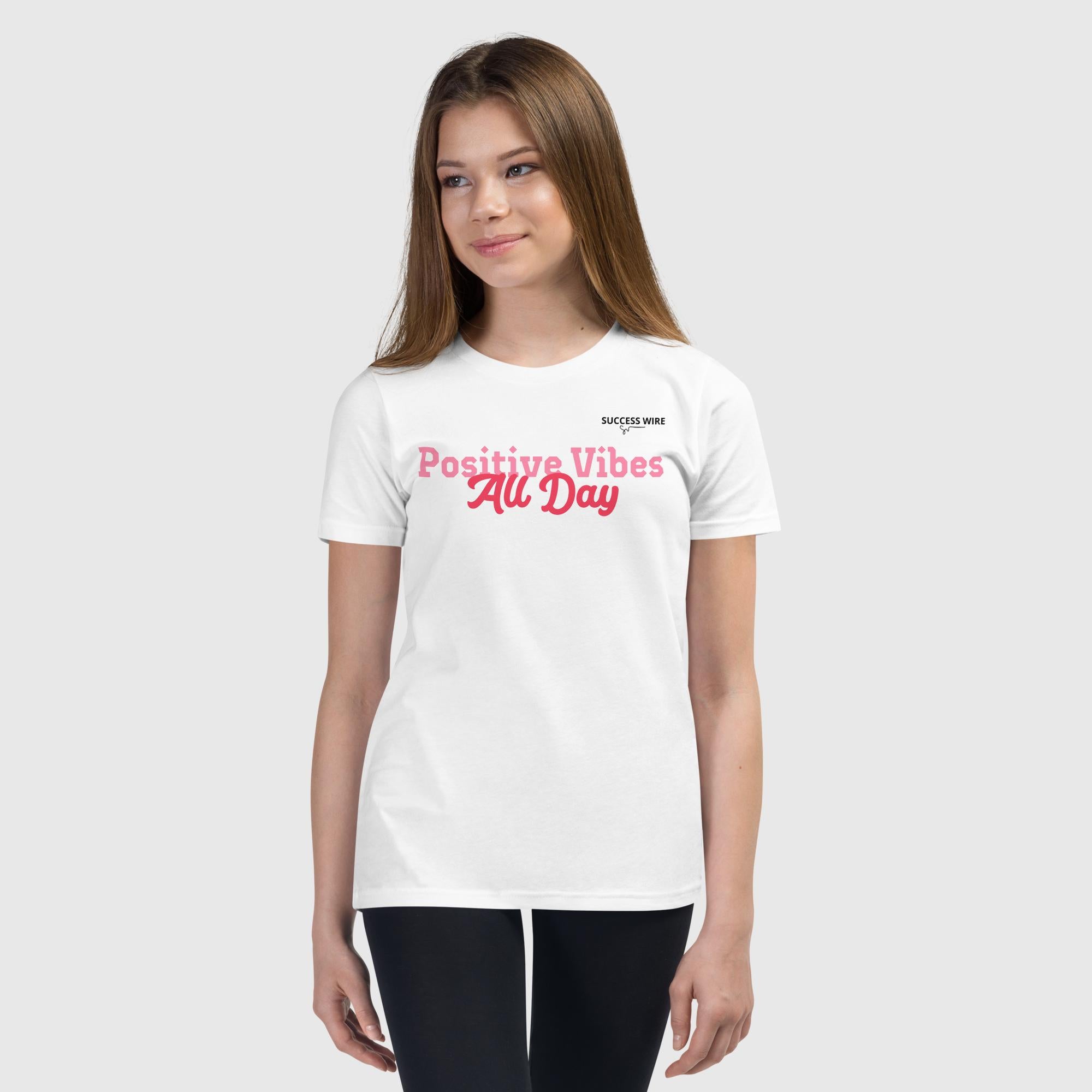 SUCCESS WIRE "Positive Vibes All Day" Short Sleeve T-Shirt for Big & Little Girls (S-XL)